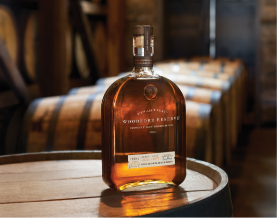 A bottle of Woodford Reserve Kentucky Straight Bourbon Whiskey.